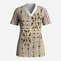 Hawaii Lokelani Pikake Lei Scrub Top Hawaiian Flag Motif