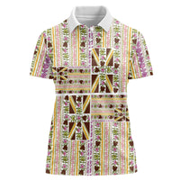 Hawaii Lokelani Pikake Lei Women Polo Shirt Hawaiian Flag Motif LT9 Female White - Polynesian Pride