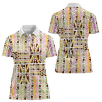 Hawaii Lokelani Pikake Lei Women Polo Shirt Hawaiian Flag Motif LT9 - Polynesian Pride