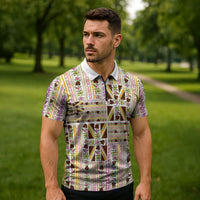 Hawaii Lokelani Pikake Lei Zipper Polo Shirt Hawaiian Flag Motif
