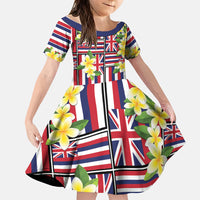 Hawaii Plumeria Lei Family Matching Off Shoulder Maxi Dress and Hawaiian Shirt Hawaiian Flag Motif LT9 Daughter's Dress Red - Polynesian Pride