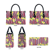 Hawaii Plumeria Lei Leather Bag Hawaiian Flag Motif