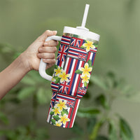 Hawaii Plumeria Lei Tumbler With Handle Hawaiian Flag Motif