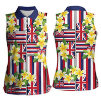 Hawaii Plumeria Lei Women Sleeveless Polo Shirt Hawaiian Flag Motif LT9 - Polynesian Pride