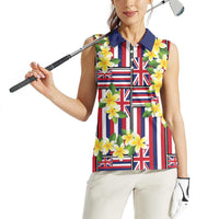 Hawaii Plumeria Lei Women Sleeveless Polo Shirt Hawaiian Flag Motif LT9 - Polynesian Pride