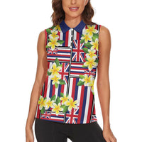Hawaii Plumeria Lei Women Sleeveless Polo Shirt Hawaiian Flag Motif LT9 - Polynesian Pride
