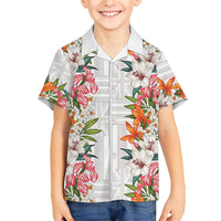 Hawaii Tropical Twist Lei Family Matching Off Shoulder Maxi Dress and Hawaiian Shirt Hawaiian Flag Motif LT9 Son's Shirt White - Polynesian Pride