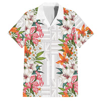 Hawaii Tropical Twist Lei Family Matching Summer Maxi Dress and Hawaiian Shirt Hawaiian Flag Motif LT9 Dad's Shirt - Short Sleeve White - Polynesian Pride