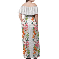 Hawaii Tropical Twist Lei Off Shoulder Maxi Dress Hawaiian Flag Motif