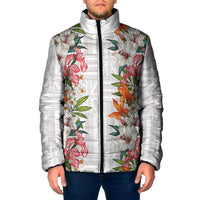 Hawaii Tropical Twist Lei Padded Jacket Hawaiian Flag Motif LT9 Men White - Polynesian Pride