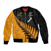 Australia Wallabies and Aotearoa Rugby Bomber Jacket Kangaroo Black Fern Maori Gold Vibe LT9 Unisex Gold - Polynesian Pride