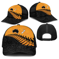 Australia New Zealand Rugby Baseball Net Cap Gold Aboriginal Wallabies and Maori Black Fern LT9 - Polynesian Pride