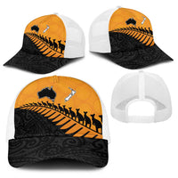 Australia New Zealand Rugby Baseball Net Cap Gold Aboriginal Wallabies and Maori Black Fern LT9 - Polynesian Pride