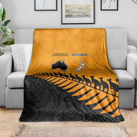 Australia New Zealand Rugby Blanket Gold Aboriginal Wallabies and Maori Black Fern - Polynesian Pride