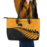 Australia New Zealand Rugby Leather Tote Bag Gold Aboriginal Wallabies and Maori Black Fern - Polynesian Pride