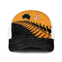 Australia New Zealand Rugby Mesh Trucker Cap Gold Aboriginal Wallabies and Maori Black Fern LT9 One Size White Gold - Polynesian Pride