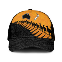 Australia New Zealand Rugby Mesh Trucker Cap Gold Aboriginal Wallabies and Maori Black Fern LT9 One Size Black Gold - Polynesian Pride