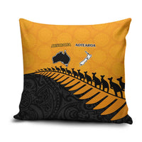 Australia New Zealand Rugby Pillow Cover Gold Aboriginal Wallabies and Maori Black Fern - Polynesian Pride