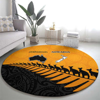 Australia New Zealand Rugby Round Carpet Gold Aboriginal Wallabies and Maori Black Fern LT9 - Polynesian Pride