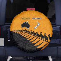 Australia New Zealand Rugby Spare Tire Cover Gold Aboriginal Wallabies and Maori Black Fern - Polynesian Pride