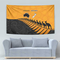 Australia New Zealand Rugby Tapestry Gold Aboriginal Wallabies and Maori Black Fern LT9 - Polynesian Pride