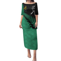 Australia Wallabies and Aotearoa Rugby Puletasi Kangaroo Black Fern Maori Green Vibe LT9 Long Dress Green - Polynesian Pride
