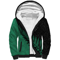 Australia Wallabies and Aotearoa Rugby Sherpa Hoodie Kangaroo Black Fern Maori Green Vibe LT9 Unisex Green - Polynesian Pride
