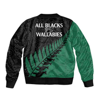 Australia Wallabies and Aotearoa Rugby Sleeve Zip Bomber Jacket Kangaroo Black Fern Maori Green Vibe LT9 - Polynesian Pride