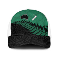 Australia New Zealand Rugby Baseball Net Cap Green Aboriginal Wallabies and Maori Black Fern LT9 One Size White Green - Polynesian Pride