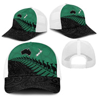 Australia New Zealand Rugby Baseball Net Cap Green Aboriginal Wallabies and Maori Black Fern LT9 - Polynesian Pride