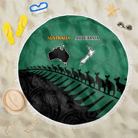Australia New Zealand Rugby Beach Blanket Green Aboriginal Wallabies and Maori Black Fern - Polynesian Pride