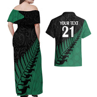 Custom Australia Wallabies and Aotearoa Rugby Couples Matching Off Shoulder Maxi Dress and Hawaiian Shirt Kangaroo Black Fern Maori Green Vibe LT9 - Polynesian Pride