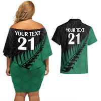 Custom Australia Wallabies and Aotearoa Rugby Couples Matching Off Shoulder Short Dress and Hawaiian Shirt Kangaroo Black Fern Maori Green Vibe LT9 - Polynesian Pride