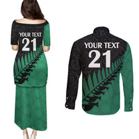Custom Australia Wallabies and Aotearoa Rugby Couples Matching Puletasi Dress and Long Sleeve Button Shirts Kangaroo Black Fern Maori Green Vibe LT9 - Polynesian Pride