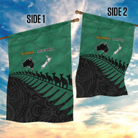 Australia New Zealand Rugby Garden Flag Green Aboriginal Wallabies and Maori Black Fern - Polynesian Pride