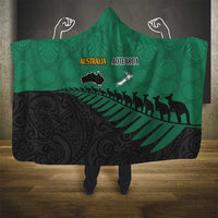 Australia New Zealand Rugby Hooded Blanket Green Aboriginal Wallabies and Maori Black Fern - Polynesian Pride