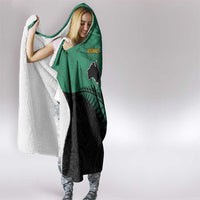 Australia New Zealand Rugby Hooded Blanket Green Aboriginal Wallabies and Maori Black Fern - Polynesian Pride