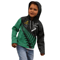 Custom Australia Wallabies and Aotearoa Rugby Kid Hoodie Kangaroo Black Fern Maori Green Vibe LT9 - Polynesian Pride