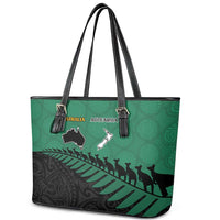 Australia New Zealand Rugby Leather Tote Bag Green Aboriginal Wallabies and Maori Black Fern - Polynesian Pride