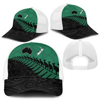 Australia New Zealand Rugby Mesh Trucker Cap Green Aboriginal Wallabies and Maori Black Fern LT9 - Polynesian Pride