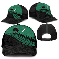 Australia New Zealand Rugby Mesh Trucker Cap Green Aboriginal Wallabies and Maori Black Fern LT9 - Polynesian Pride
