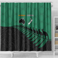 Australia New Zealand Rugby Shower Curtain Green Aboriginal Wallabies and Maori Black Fern - Polynesian Pride