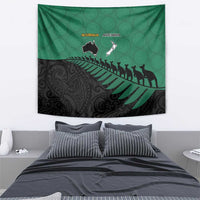 Australia New Zealand Rugby Tapestry Green Aboriginal Wallabies and Maori Black Fern LT9 - Polynesian Pride
