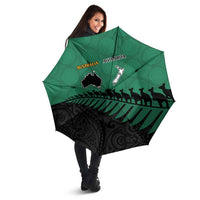 Australia New Zealand Rugby Umbrella Green Aboriginal Wallabies and Maori Black Fern - Polynesian Pride