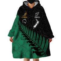 Custom Australia Wallabies and Aotearoa Rugby Wearable Blanket Hoodie Kangaroo Black Fern Maori Green Vibe LT9 - Polynesian Pride