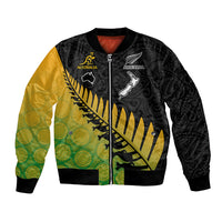 Australia Wallabies and Aotearoa Rugby Bomber Jacket Kangaroo Black Fern Maori Gradient Vibe LT9 Unisex Gradient - Polynesian Pride