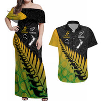 Australia Wallabies and Aotearoa Rugby Couples Matching Off Shoulder Maxi Dress and Hawaiian Shirt Kangaroo Black Fern Maori Gradient Vibe LT9 Gradient - Polynesian Pride