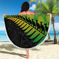 Australia New Zealand Rugby Beach Blanket Gradient Aboriginal Wallabies and Maori Black Fern - Polynesian Pride