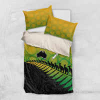 Australia New Zealand Rugby Bedding Set Gradient Aboriginal Wallabies and Maori Black Fern - Polynesian Pride