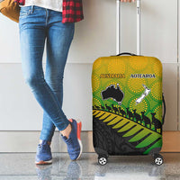 Australia New Zealand Rugby Luggage Cover Gradient Aboriginal Wallabies and Maori Black Fern - Polynesian Pride